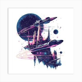 Spaceships.Generated AI. Wall Art Print Art Print