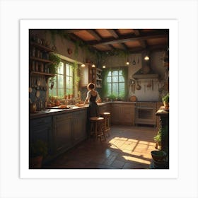 Girl In A Kitchen Art Print