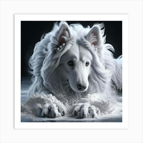 White Dog In Snow Art Print