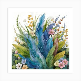 Feathers And Flowers Art Print