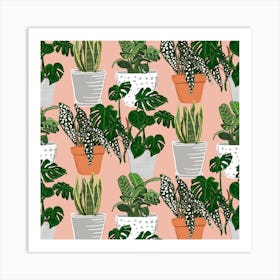 Indoor Garden Pink Square Art Print
