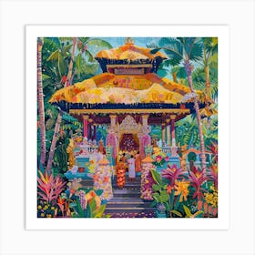 Balinese Temple Ceremony in Style of David Hockney 2 Art Print