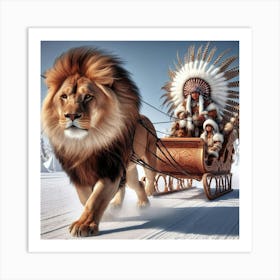 Lion And Sleigh Art Print