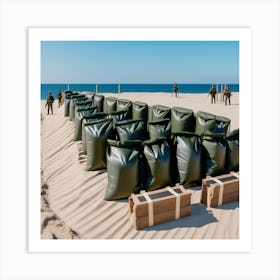 Sand Bags On The Beach Art Print