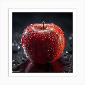 Delicious looking Red Apple, fresh looking with water droplets Art Print