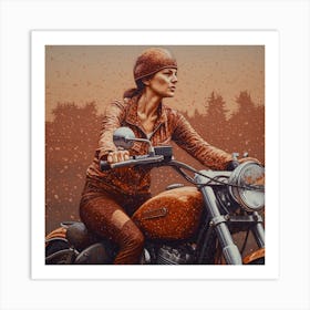 Woman Riding A Motorcycle Art Print