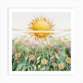 Sun And Flowers Art Print