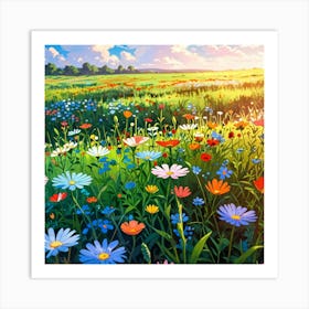 Anime Xl Multicolored Wildflowers Watercolor 004 Art Print