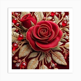 Roses embroidered with beads 3 Art Print