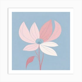 A White And Pink Flower In Minimalist Style Square Composition 295 Art Print