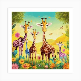 Giraffes In The Garden Art Print