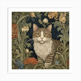 Cat In Flowers Art Print