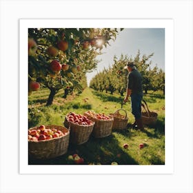 Apple Picking In The Orchard Art Print