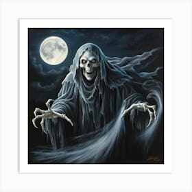 Skeleton In The Moonlight Art Print