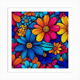 Colorful Flowers Seamless Pattern Art Print