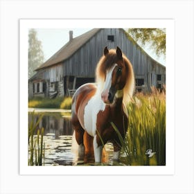 Beautiful Pinto Horse In The Pond Copy Art Print