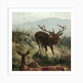 Stag And Deer Art Print