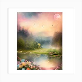 Moonlight Over The Lake 1 Art Print