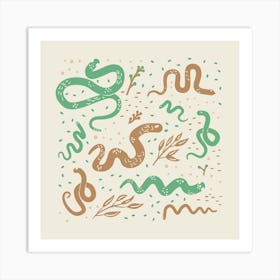 Green and brown snakes Art Print