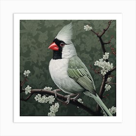 Ohara Koson Inspired Bird Painting Northern Cardinal 3 Square Art Print