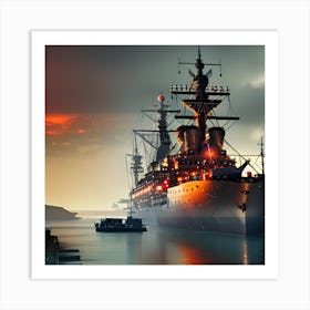 Battleship At Sunset Art Print