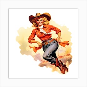 Retro Cowgirl 4 Art Print