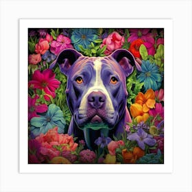 Flower Dog Pitbull (blue & white) Art Print