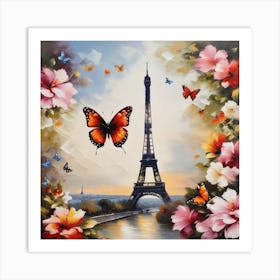 Paris Eiffel Tower With Butterflies 1 Art Print