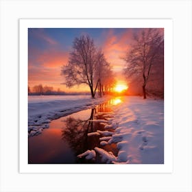 Sunset Over A River Art Print