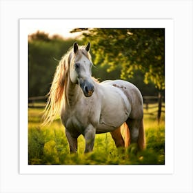 Grass Mane Head Graze Equestrian Pasture Elegant Sun Beauty Horse Standing Rural Green (6) Art Print