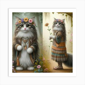 Two Cats In The Forest Art Print