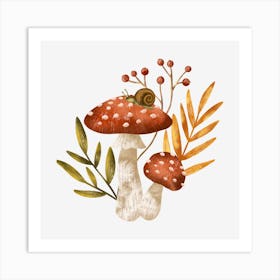 Snail on mushroom Art Print