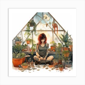 Punk Redhead Greenhouse Girl Watercolour Art Print