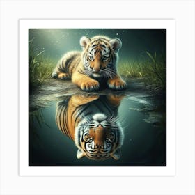 Tiger Cubs Reflection Art Print