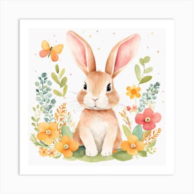 Floral Baby Rabbit Nursery Illustration (22) Art Print