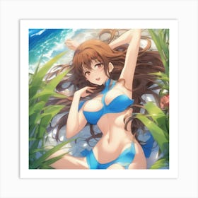 Anime Girl Laying On The Beach Art Print