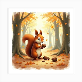 Squirrel In The Forest Art Print