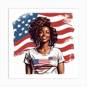 American Girl With American Flag Art Print