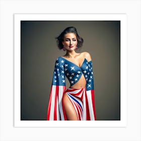 American Woman In American Flag Costume Art Print