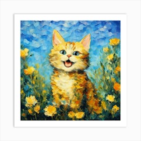 Orange Kitten In Yellow Flowers Art Print