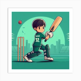 Cartoon Cricket Player Art Print