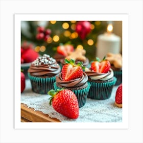 Asm Christmas Dessert With Chocolate And Strawberry Li 0b2f0c86 9ca3 47f1 9120 81b6ae366de0 Art Print