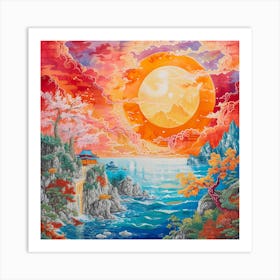 Vibrant Sun Japanese Style Art Print