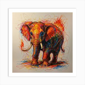 Elephant On Fire 2 Art Print