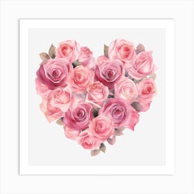 Pink Roses Heart 9 Art Print