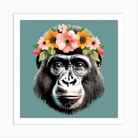 Floral Baby Gorilla Nursery Illustration (20) Art Print