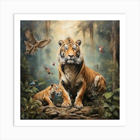 Tiger And Cubs Art Print