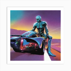 Futuristic Man On A Car Art Print