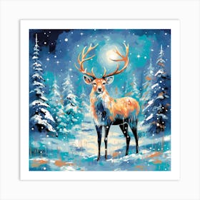 Deer In The Snow 3 Art Print