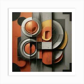 Neo Cubist Harmony Orange & Grey Abstraction (2) Art Print